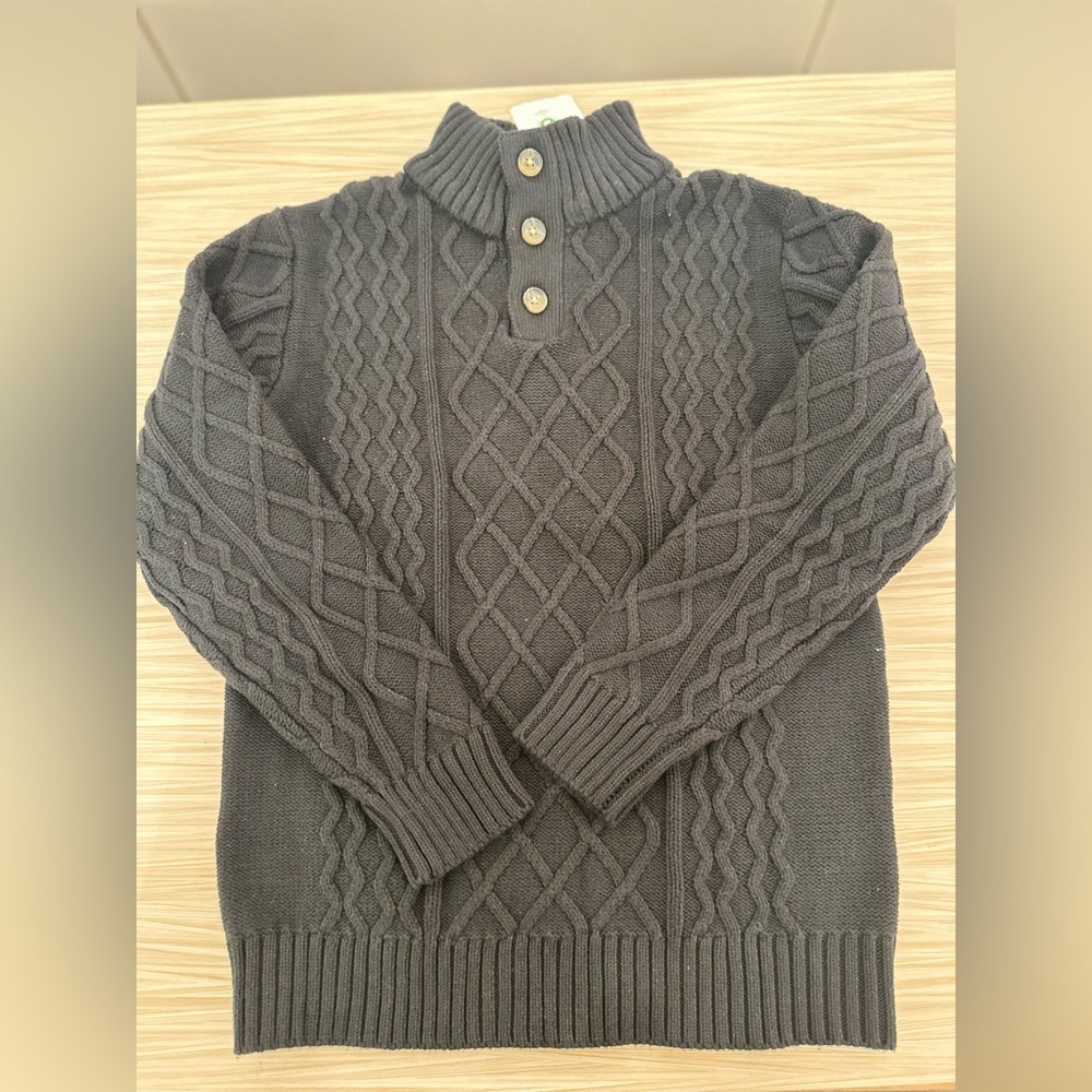 Boys Black Cable Sweater with top buttons